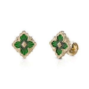 Buccellati Opera Tulle Green Enamel Button Earrings